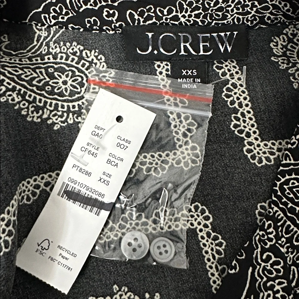 J. Crew Drapey camp-collar shirt paisley scarf‎ print Black Candlelight Size XXS